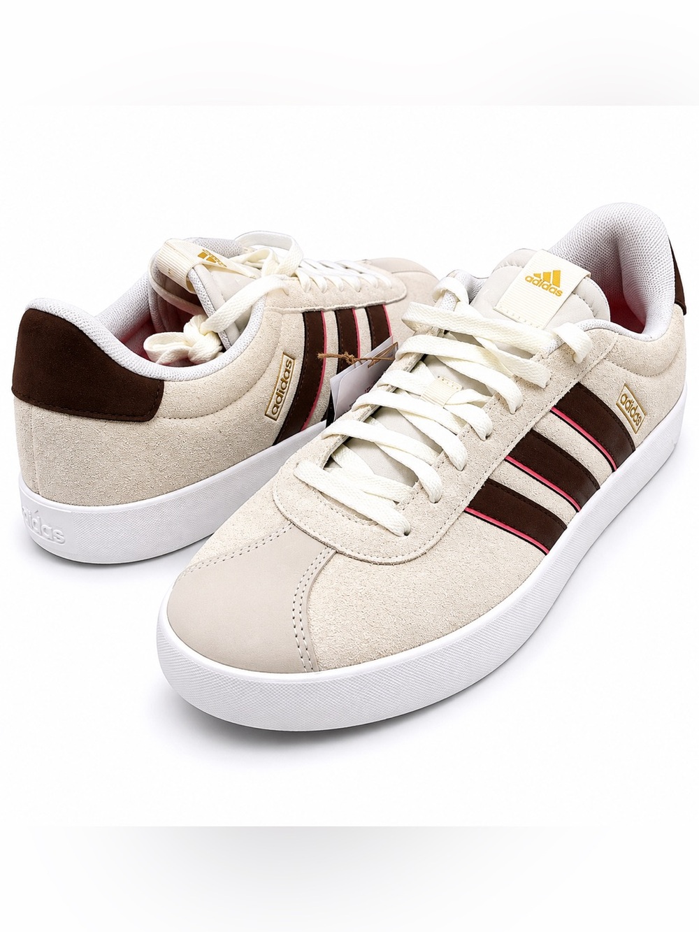 Adidas Men’s Size 13 Cream Brown Suede Casual Sneakers NWT 3 Stripe Shoes